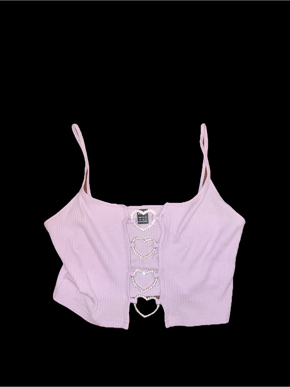 Lilac Heart-Accent Ribbed Cami Top